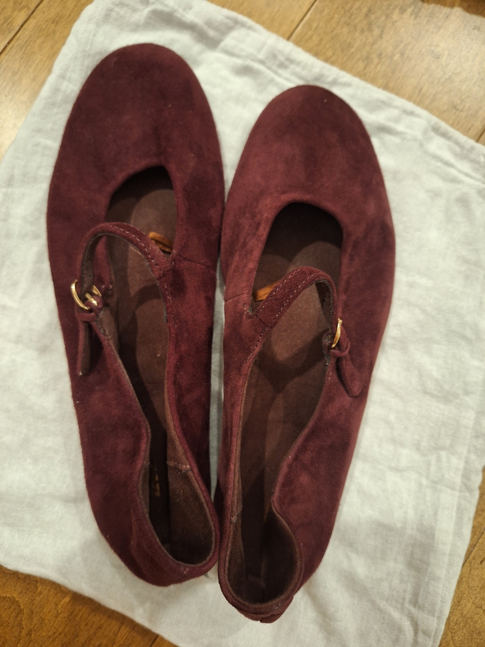 Zara Women's Suede Mary Jane Flats in Wine Burgundy